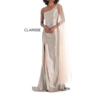 NEW CLARISSE champagne print evening gown in champagne print